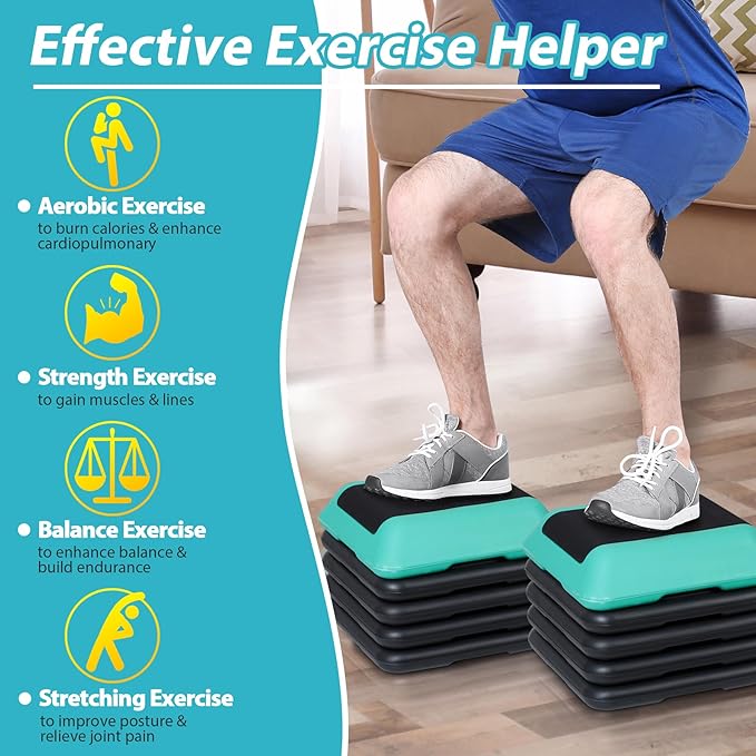 Step Aerobic Platform,16" x 16" Step Adjustable High Step Aerobic Platform with 6"- 8"-10"-12", Home Gym Exercise Fitness Workout Equipment