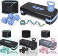 SAKAE Adjustable Aerobic Stepper Kit with Dumbbells & Kettlebell & Weightlifting Belt & Measuring Tape, 2 Level Risers Exercise Step Platform for Home Gym Exercise Fitness Workout, Multiple Colors