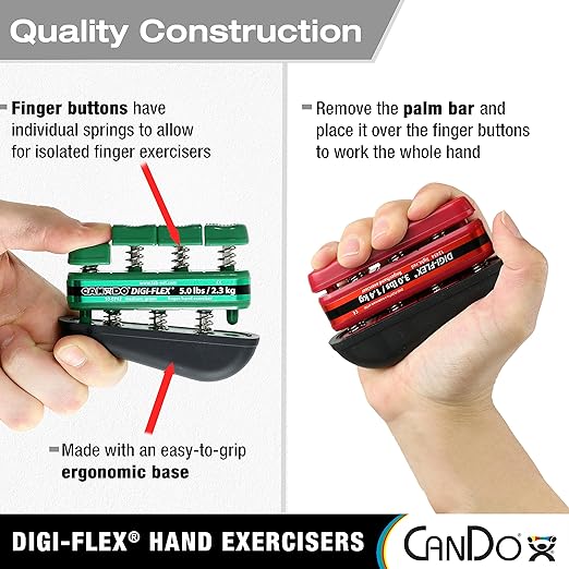 CanDo Digi-Flex Hand and Finger Exerciser Green - Medium Tension - For Dexterity, Strength, and Flexibility for Fingers, Hands, and Forearms