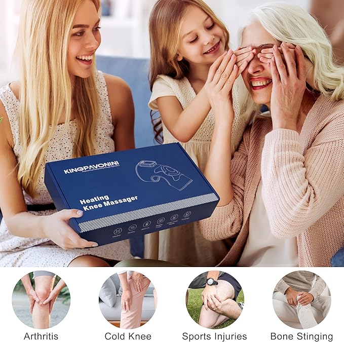 KingPavonini Cordless Knee Massager for Pain Relief, Newly 4 Motors Vibration, 5 Heat Levels, 6 Massage Modes, Knee Heating Pad for Knee Pain, Heated Knee Massager Brace, for Mom Dad (Black 1.0)