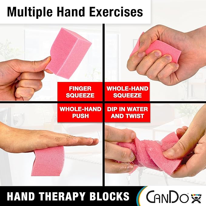 CanDo Hand Therapy Blocks - Blue (Medium), Pack of 3 - Grip Strengthening Foam Hand Exercise Tools for Physical Therapy, Arthritis, Carpal Tunnel, Stress Relief, Anxiety