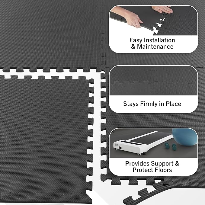 Stalwart Foam Mat Floor Tiles, Interlocking EVA Foam Padding Soft Flooring for Exercising, Yoga, Camping, Kids, Babies, Playroom – 6 Pack, Gray, 24" X 24" X 0.5"