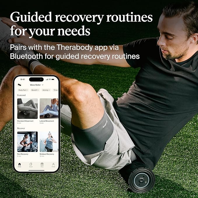 TheraGun Therabody WaveRoller - High Density Foam Roller for Body and Large Muscles. Bluetooth Enabled with 5 Customizable Vibration Frequencies in Therabody App