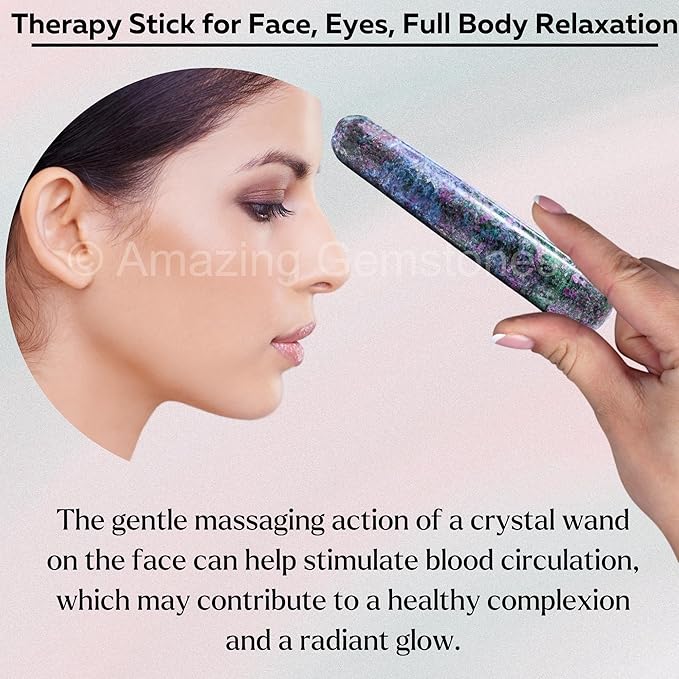 Amazing Gemstone Ruby Kyanite Crystal Wand Massage Stick - Pelvic Wand Gua Sha for Adults - Crystals and Healing Stones Massage Wands for Adults Gifts (Smooth)