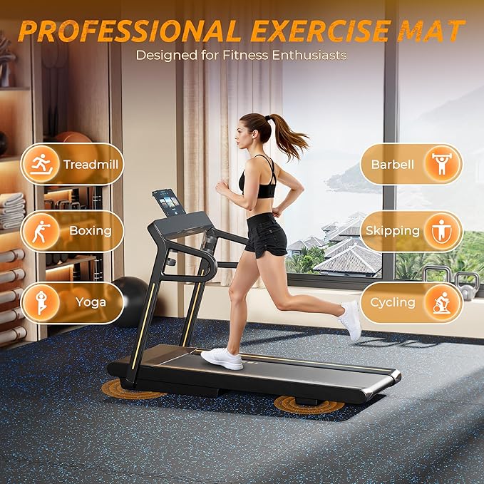 PRAISUN 0.6" Thicker Rubber Top Gym Flooring for Home Gym, 36 Pcs 144 Sq Ft Workout Mats, Exercise Mat, Interlocking Rubber Floor Mats with High Density EVA Foam for Garage, 24 x 24in, Black/Blue