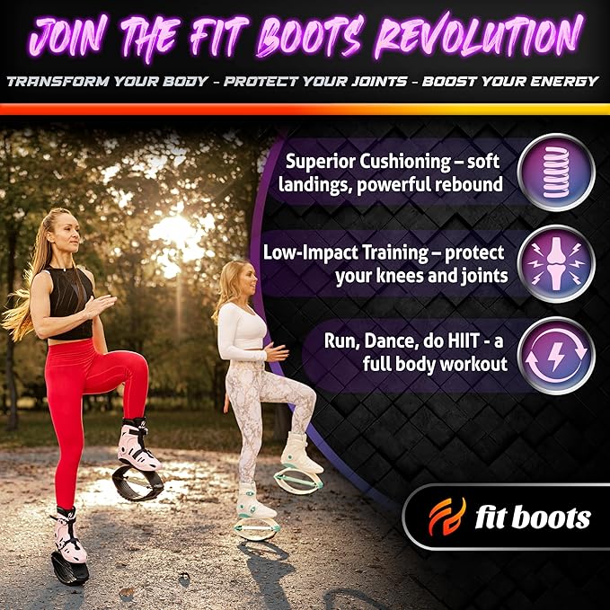 FIT BOOTS for Women Exercise - Premium Moon Shoes for Jumping, Kangaroo Shoes for Training, Cardio & Fun, Joint-Friendly, Rebounder Jumps Boots for Adults & Kids, Bouncy Workout (Women-Black)