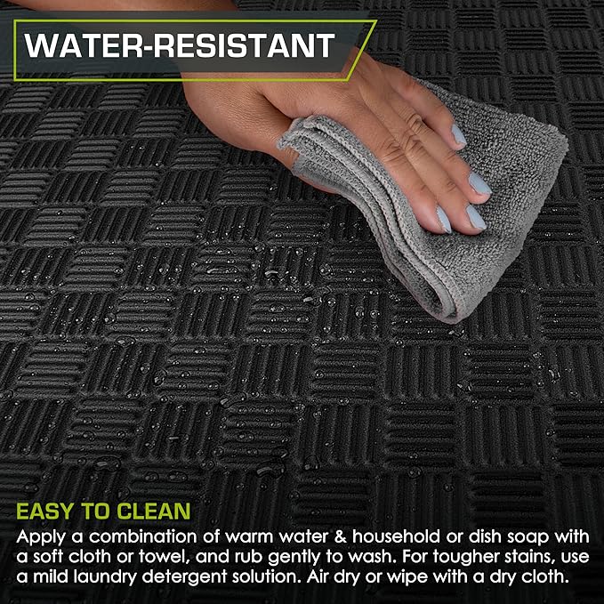 ProsourceFit Exercise Puzzle Mat ½-inch, Checkered EVA Foam Floor Tiles w/ Non-Slip Texture, Gym Mats w/ Interlocking Flooring for Adjustable Surface, Shock Absorbing, Black, 36 SQ FT - 36 Pieces